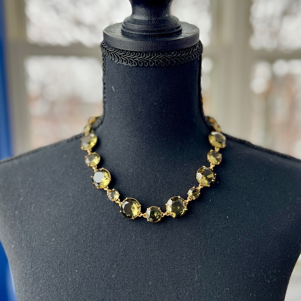 J. Crew Gold Necklace w/ Olive Green Stones